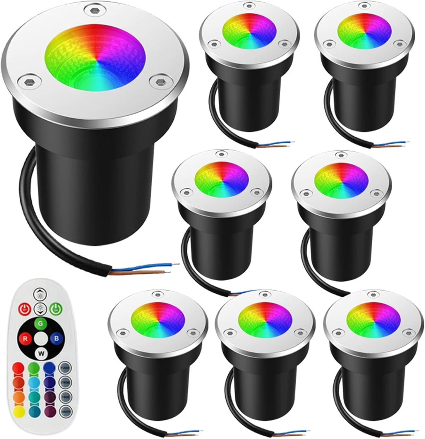 8PCS 6W Ground LED Landscape Lights - Outdoor Buried Lights, RGB Color Changing COB Underground Light with RF Remotes, for Patio, Garden Illumination(6w(12v))