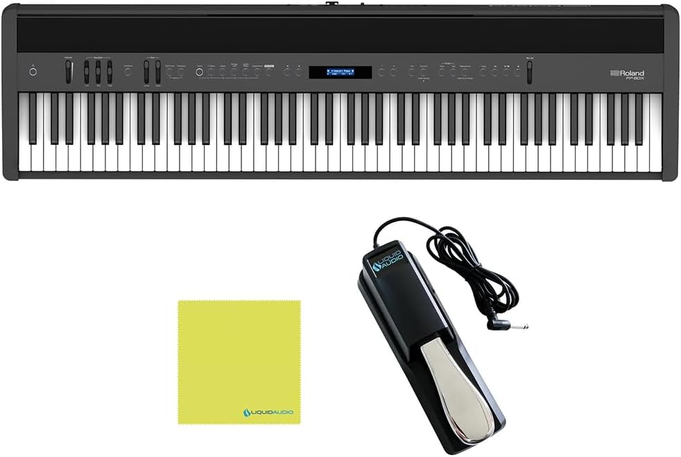 Roland FP-60X Digital Piano Black Bundle with Sustain Pedal & Polishing Cloth – Portable 88-Key Piano with SuperNATURAL Sound Engine, Bluetooth Connectivity & Built-In Stereo Speakers