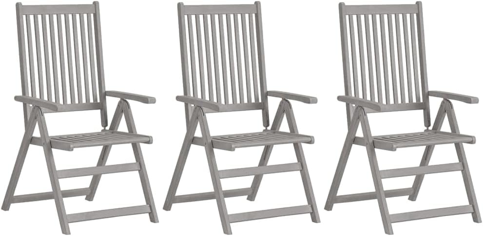 Patio Chair Patio Reclining Chairs 3 pcs Gray Solid Acacia Wood