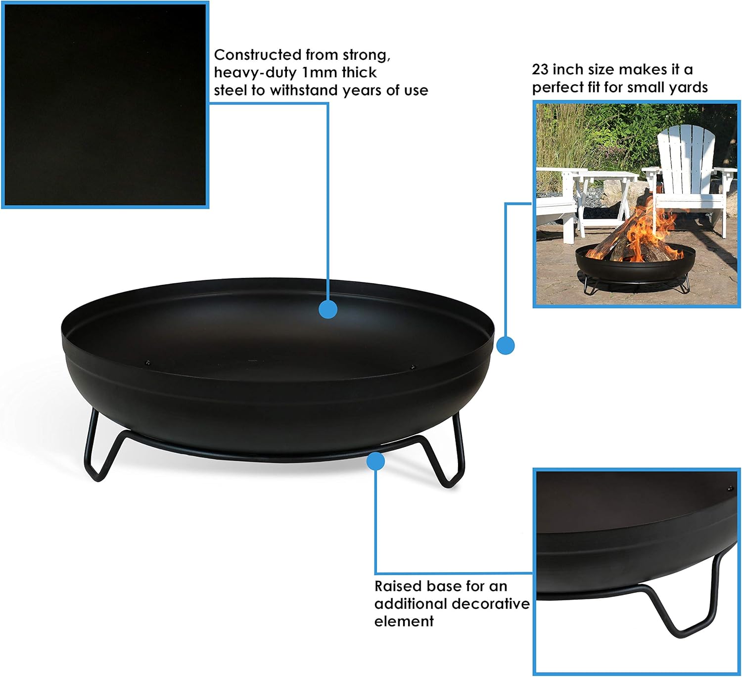 Sunnydaze 23-Inch Small Fire Pit for Patio - Outdoor Wood-Burning Fire Pit Bowl - Black