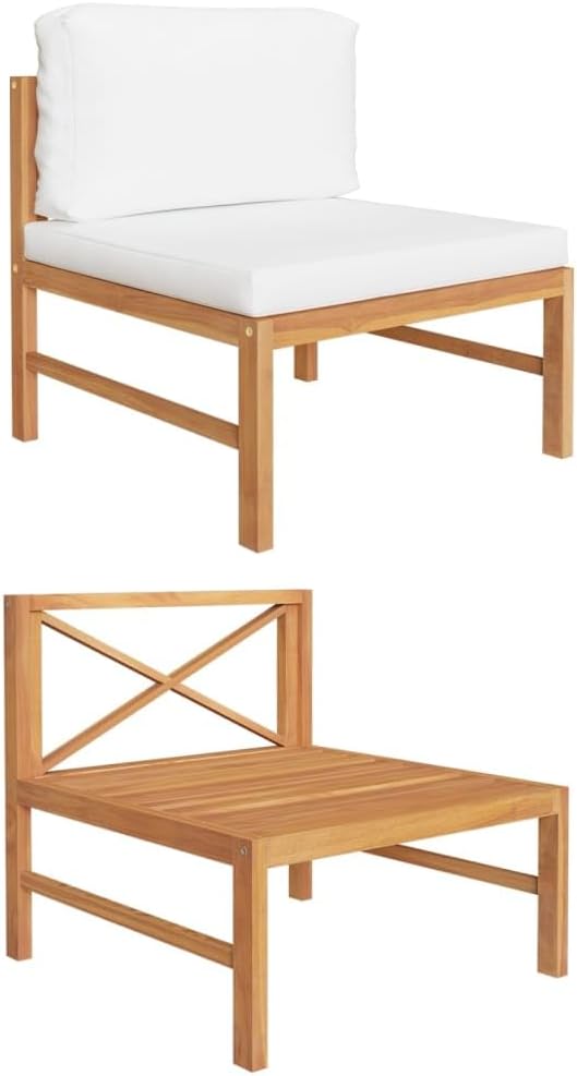 Middle Sofa with Cream Cushions Solid Teak Wood,Teak Middle Sofa with Cushions for a Comfortable Outdoor, Patio Furniture Sets, Conversation Sets