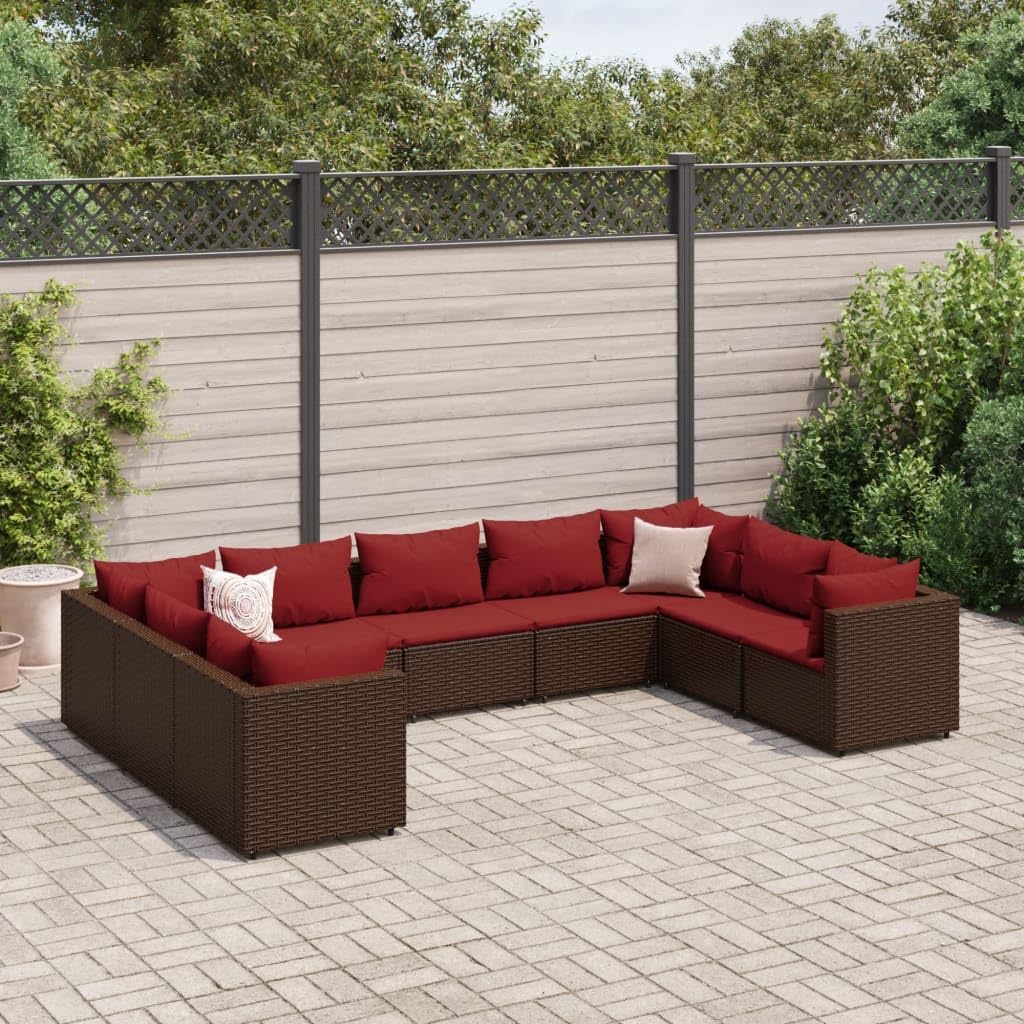 Furniture Sets 9 Piece Patio Lounge Set with Cushions Brown Poly Rattan,7Piece Garden Lounge Set with Cushions Durable Poly Rattan Modular for Backyard, Patio Garden Conversation Sets