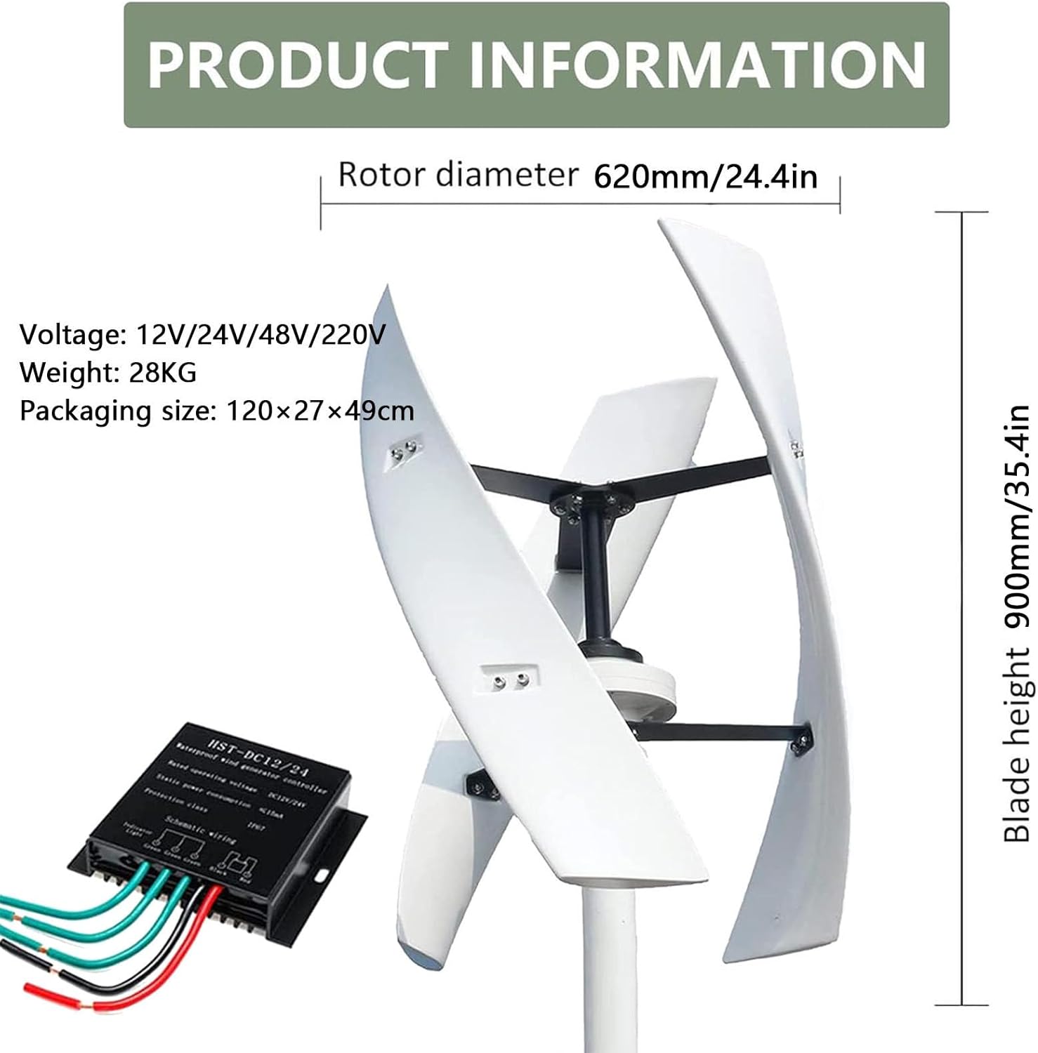 Wind Turbine Generator 15000W,12/24/48/220V Vertical Helix Wind Power Turbine Kit 35