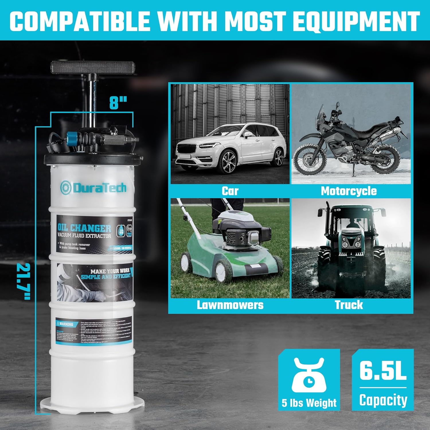 DURATECH 6.5L Oil Extractor Pump Pneumatic/Manual, Fluid Extractor with Pipe Storage Units, Oil Vacuum Pump Extractor with Comprehensive Accessories, Automotive Oil Extractor for Oil Change