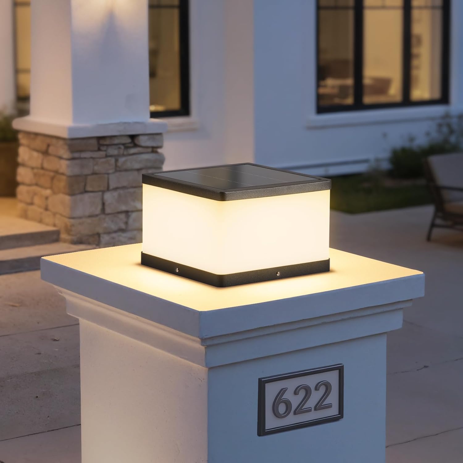 Solar Post Lights Outdoor, 9.8'' Solar Pillar Lights Outdoor IP54 Waterproof, 3000K LED Column Cap Light, Modern Dusk to Dawn Pillar Light, Fence Posts Lamp, Deck Lighting Fixture for Patio Yard