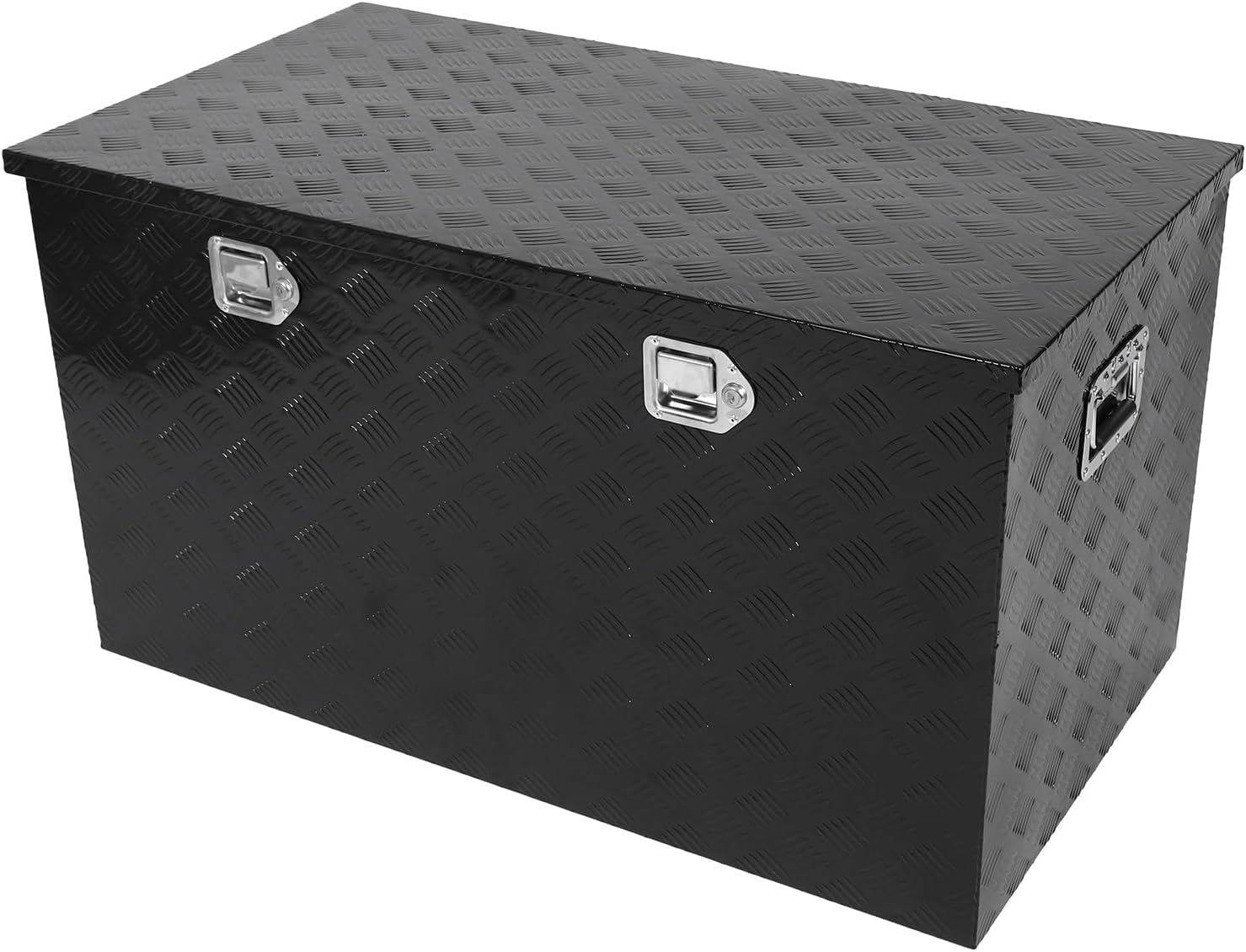 confote 44 Inch Heavy Duty Aluminum Stripes Plated Tool Box Pick Up Truck Bed RV Trailer Toolbox Waterproof Square Storage Organizer with Side Handle, Lock and Keys -44