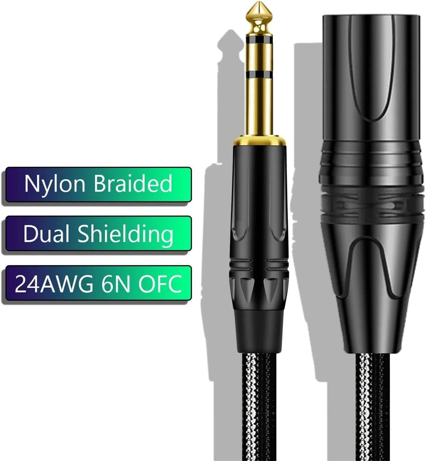 XLR Male to 6.35mm TRS Balanced Cable 6.35 Male to 3 Pin XLR Male Stereo Audio Cable Mic Cord for Power Speaker Mixer Amplifier(6.35-TRS to XLR-F,5m)