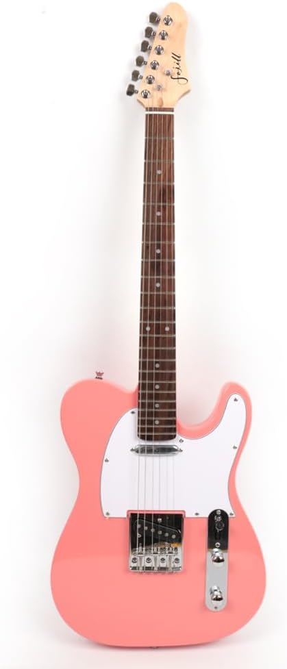 Fojill FTL-30 Electric Beginner Starter Guitar Solid Body Full Size Genuine Rosewood Fretboard With Gig Bag Strap(Baswood Body Pink)