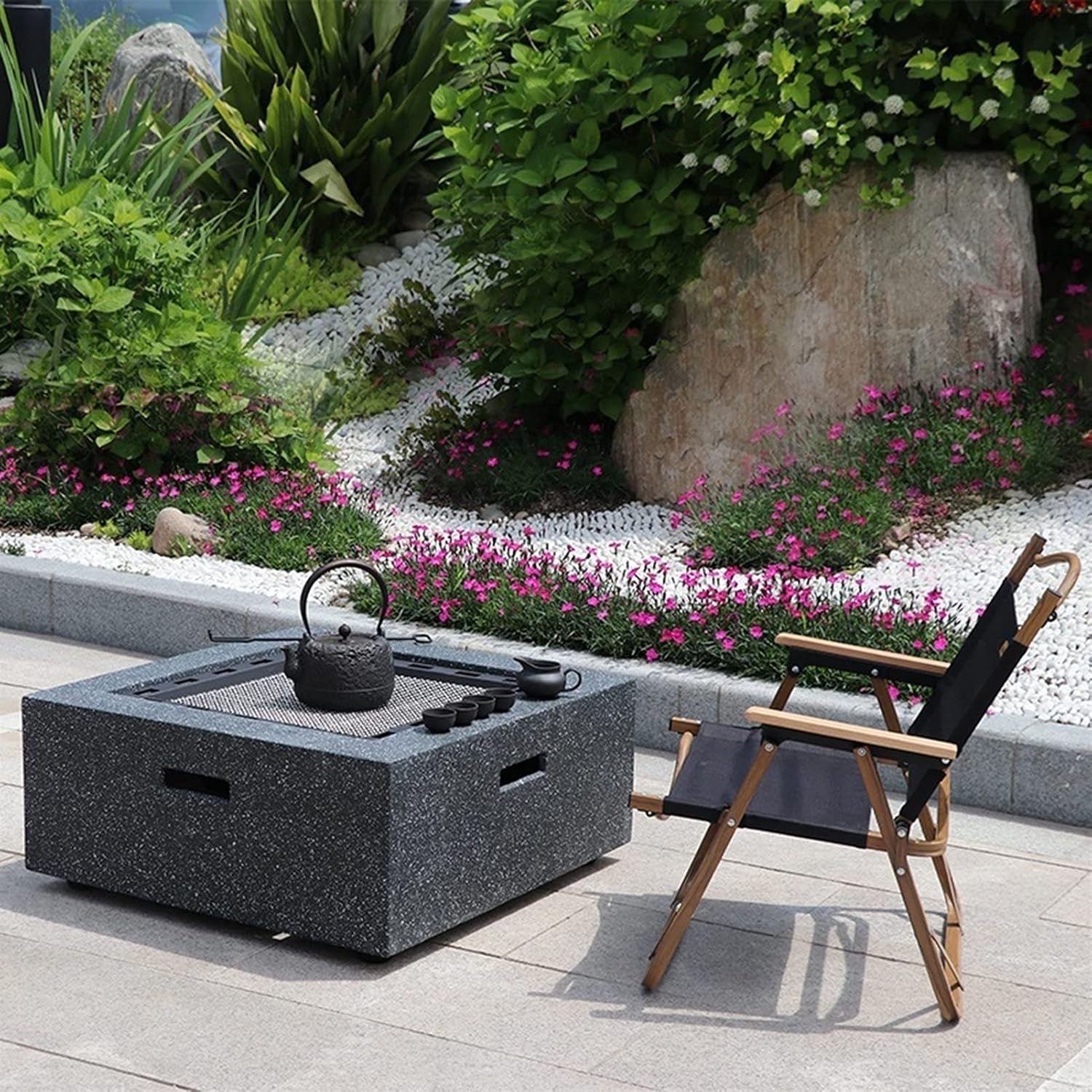 Fire Pits Outdoor Garden Wood-Burning Fire Pit BBQ Table, Outdoor Backyard Patio Fireplace Fire Bowl, with Sparkle Screen Cover and Poker