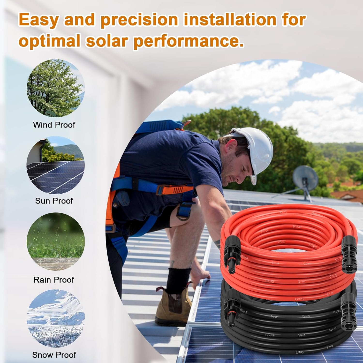 Solar Panel Extension Cable - 8AWG 40FT Solar Wire Cord 8 Gauge PV Wire with Female & Male Waterproof Connector for RV, Photovoltaic Systems, Home, Boat, Solar Panels, Car(40ft Red + 40ft Black)