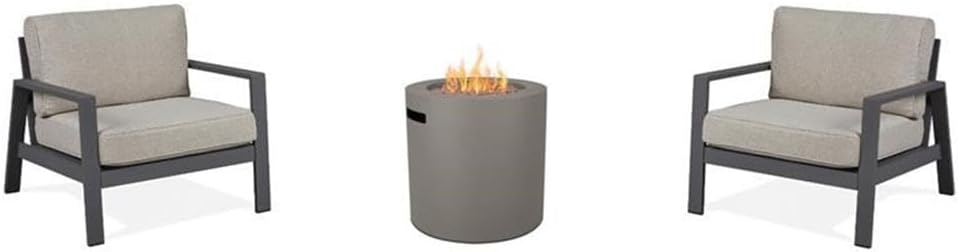 Home Square Set of 3 Propane Fire Pit Table & 2 Outdoor Chairs with Cushions