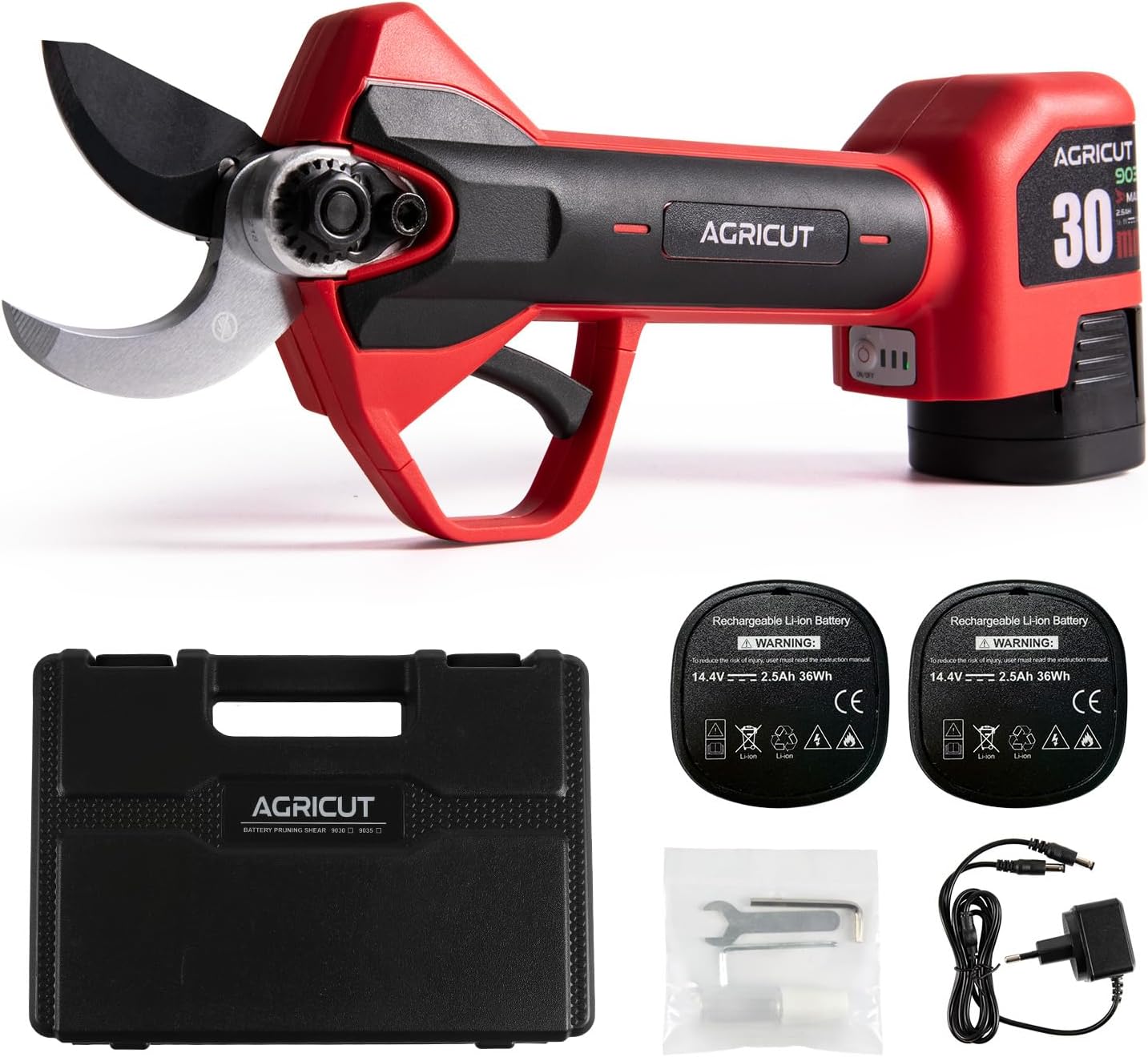 AGRICUT Electric Pruning Shears, 1.2 Inch Max Cutting Capacity Hand Pruners, 14.4V Cordless Branch Cutter with 2 * 2.5Ah Batteries, Pruning Shears for Gardening