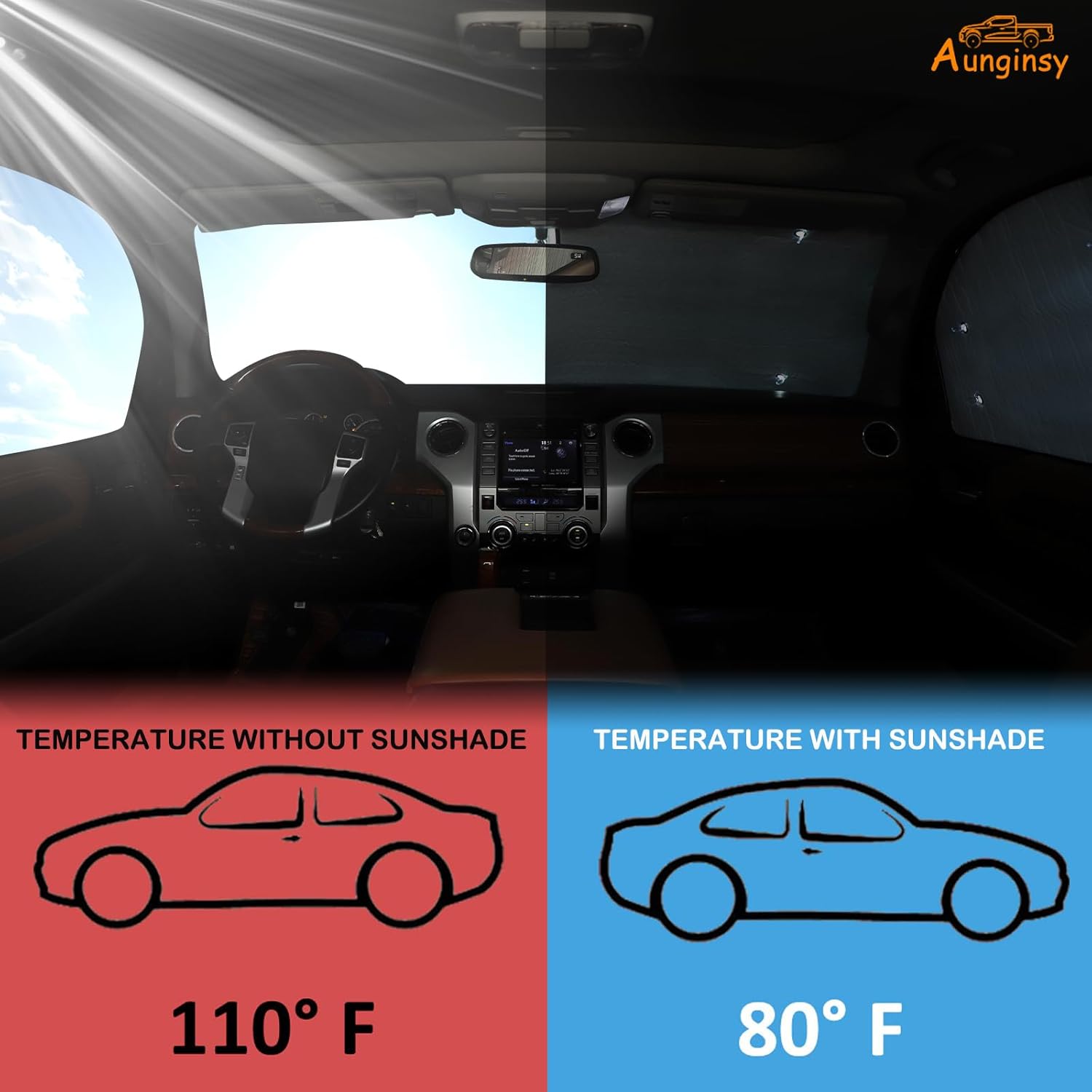 Car Full Windshield Sunshade Compatible with Toyota Tundra 2007-2021 Automotive 6Pcs Windshield Sunshades Foldable Reflective Sun Visor for UV Rays and Sun Heat Full Protect Car Interior Accessories