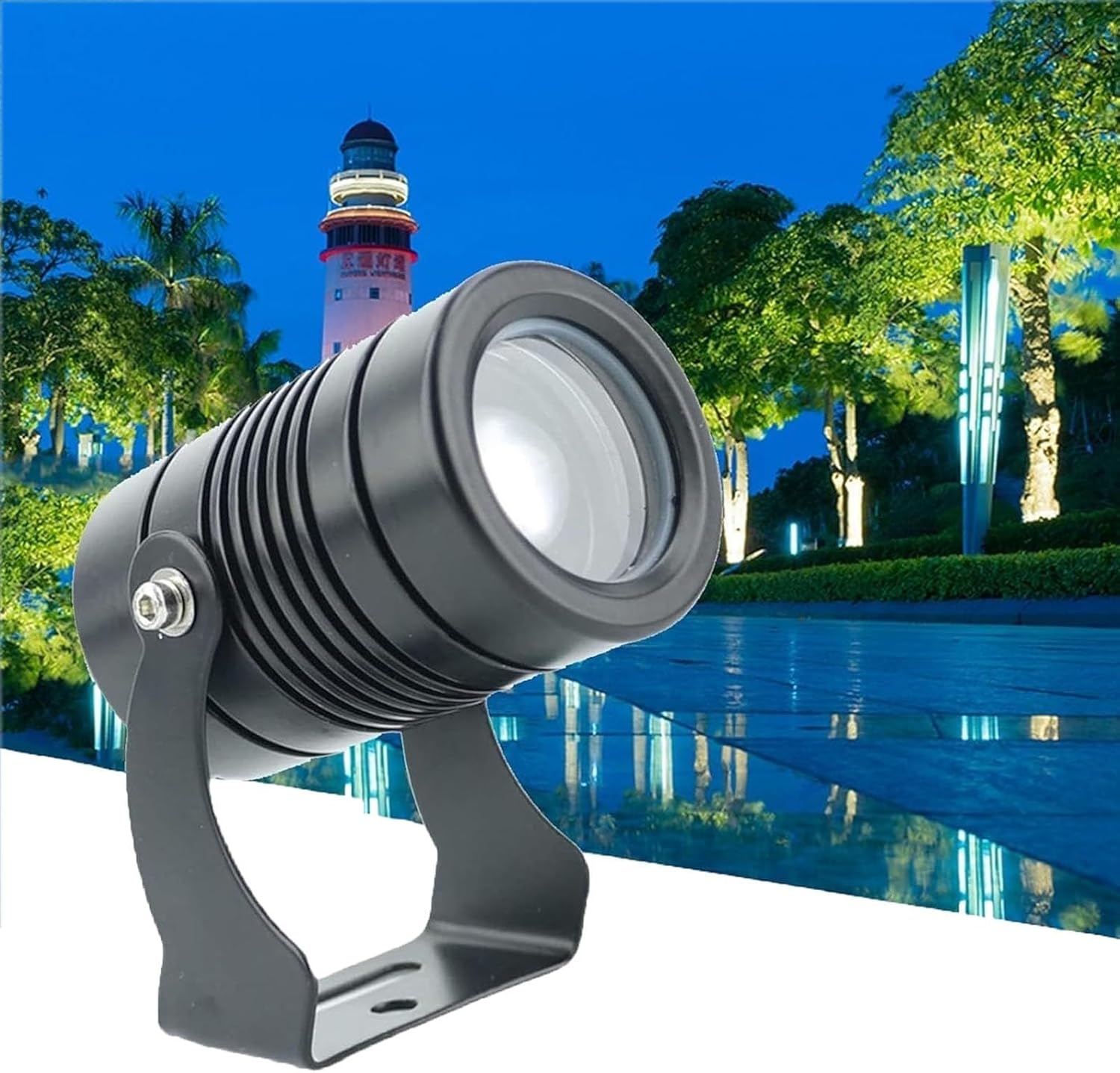 LED Beam Spotlight - 10W IP67 Waterproof Outdoor Projector Light, Narrow Beam Illumination for Building Exteriors, Remote Control Wall Lighting (White)