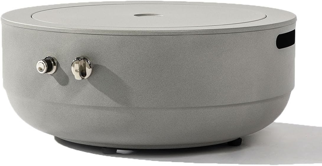 Portable Round Outdoor Heater for Patio Gas Fire Pit Bowl Stainless Steel Burner Ring Tabletop Firepits for Outside Use on Deck or Backyard Modern Gray