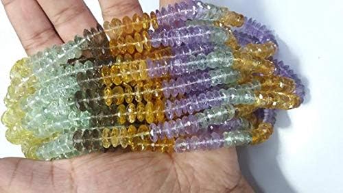 1 strand natural lemon quartz green amethyst smoky quartz citrine amethyst micro faceted rondelle - german cut beads size 8-12mm