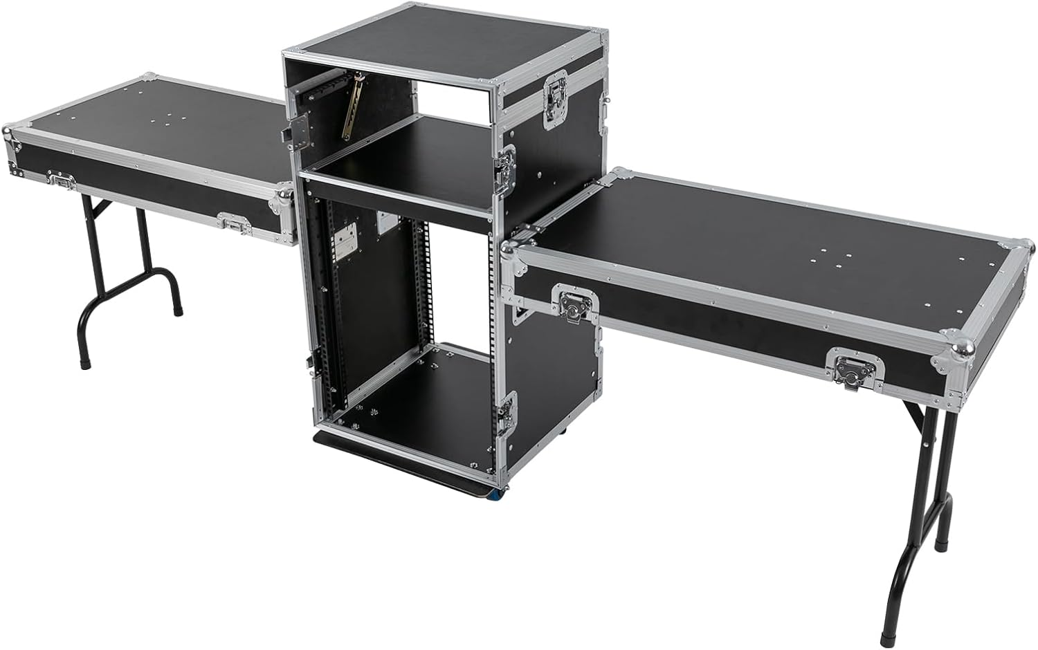 14U PA DJ Rack Case with 4 Wheels, Network and Stereo Rack, Heavy-Duty Double-Layer Studio Equipment Cabinet, Amplifier Mixer Storage Rack for Live Sound, KTV, and Home Theater