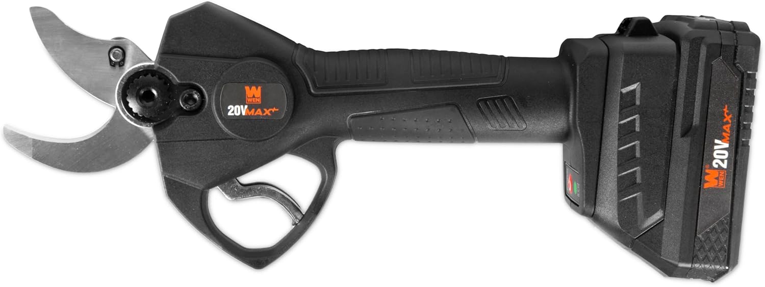 WEN 20V Max Brushless Cordless 1-3/16-Inch Pruning Shears with 2.0Ah Battery and Charger (20731)