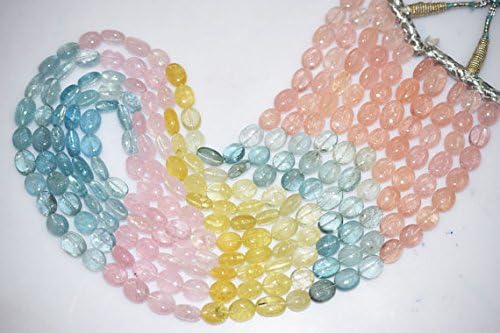 Natural Multi Aquamarine smooth Oval beads Necklace 8x10 to 9x13 mm,5 line Aquamarine oval beads 22 inch Necklace