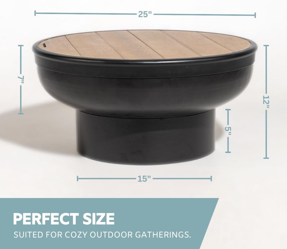 DENKOE Iron Fire Pit Table with Lid, Extra Thick and Heavy Duty Fire Bowl, Deep Round Firepit for Outdoor Bonfire Gatherings, Wood Burning Firepits for Outside Patio, Modern Outdoor Fire Pits