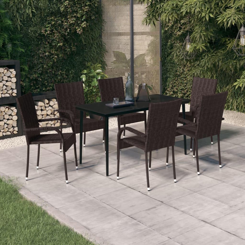 7 Piece Patio Dining Set Brown and Black,Durable Outdoor Patio Dining Set with Water Resistant PE Rattan Chairs for Garden and Backyard Patio Furniture Sets, Outdoor Furniture Sets