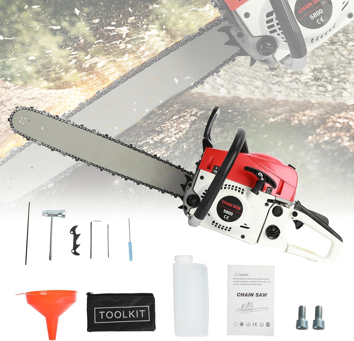 58CC Gas Chainsaw, 20 Inch 2-Stroke Gas Chain Saw, Handheld 13000RPM Chainsaw Gas Powered for Wood Cutting, Tree Stumps, Limbs, Tree Felling (Red)