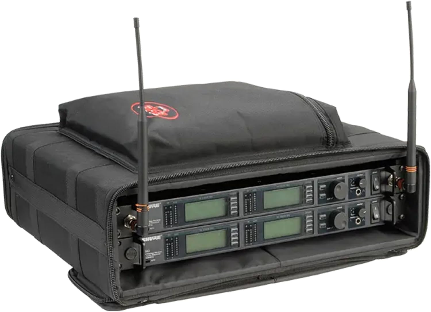 SKB Cases 2U Soft Rack Case for Wireless Microphone Systems with Steel Rails, Heavy Duty Zippers, Outer Pocket and Shoulder Straps, Black