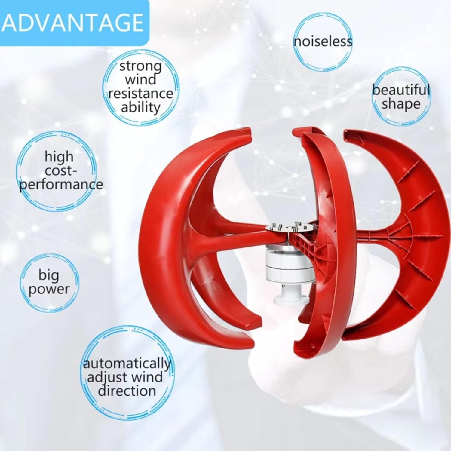 5-Blade Wind Turbine Generator Set, 3000W Household Hybrid car Street Light Wind Vertical axis Generator Set, 12v 24v 48v 220v electromagnetic Generator Equipment red