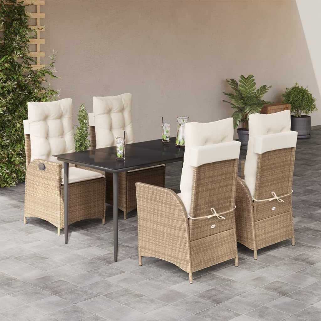Furniture Sets 5 Piece Patio Dining Set with Cushions Beige Poly Rattan,Versatile Garden Dining Set with Adjustable Backrests and Comfortable Cushions Garden Conversation Sets