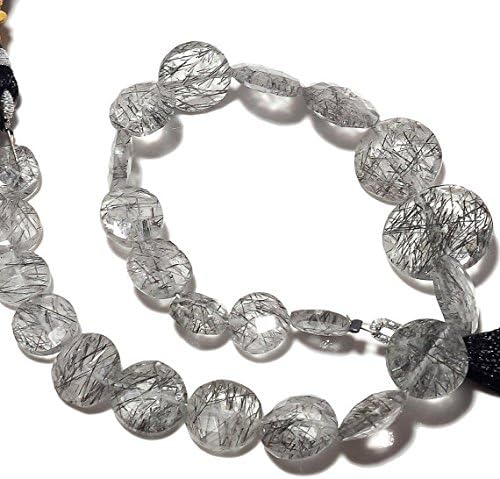 13 inch natural beads strand of 15mm-6mm faceted coin rutilated quartz gemstone beads for DIY jewelry - necklace, bracelet, earring, ring.