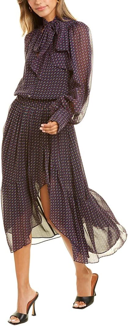 Ramy Brook Women Geo Print Rita Long Sleeve Midi Dress, Mulberry Combo, Extra Small