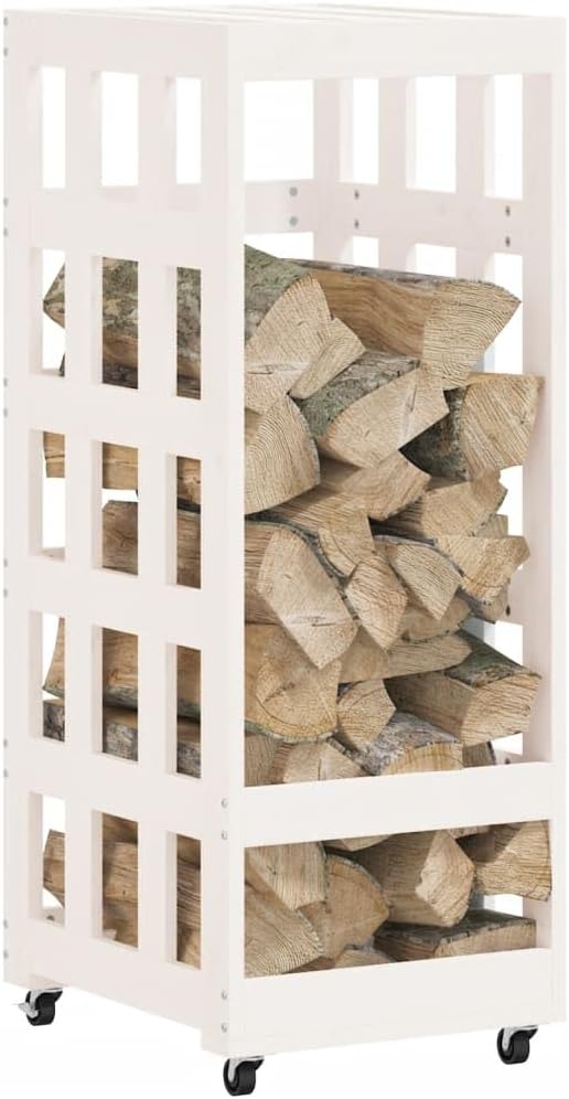 Fire Pits & Outdoor Fireplaces Log Holder with Wheels White 15.7