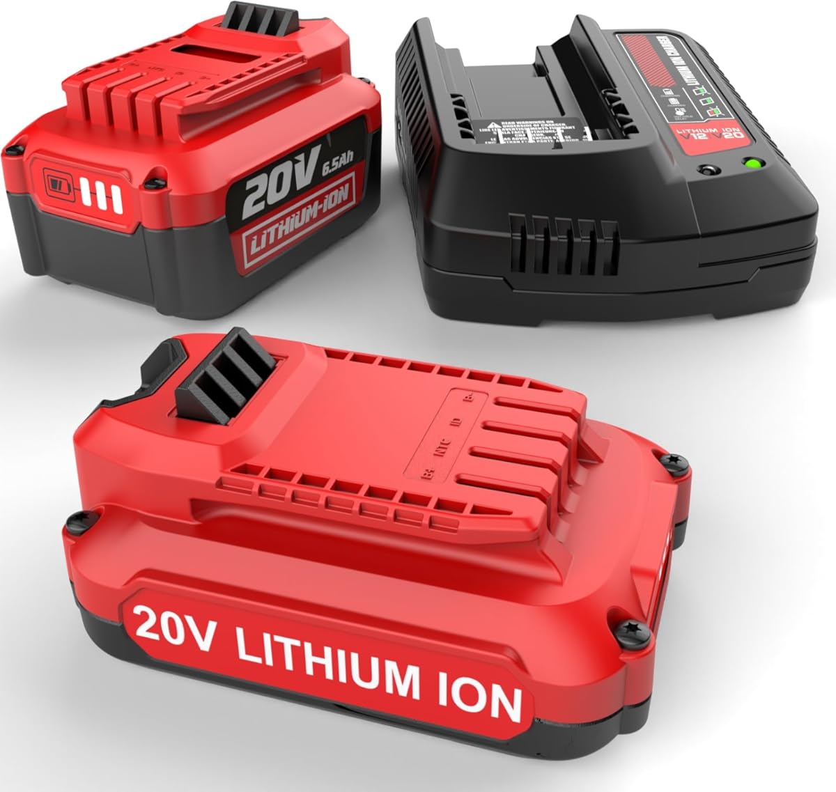 V20 Battery and Charger Set,Replacement for Craftsman 20v Battery for Power Tool Kits and Outdoor Tools, 3500&6500mAh, Lithium Ion Powerful 2Pack,1 CMCB104 Fast Charger