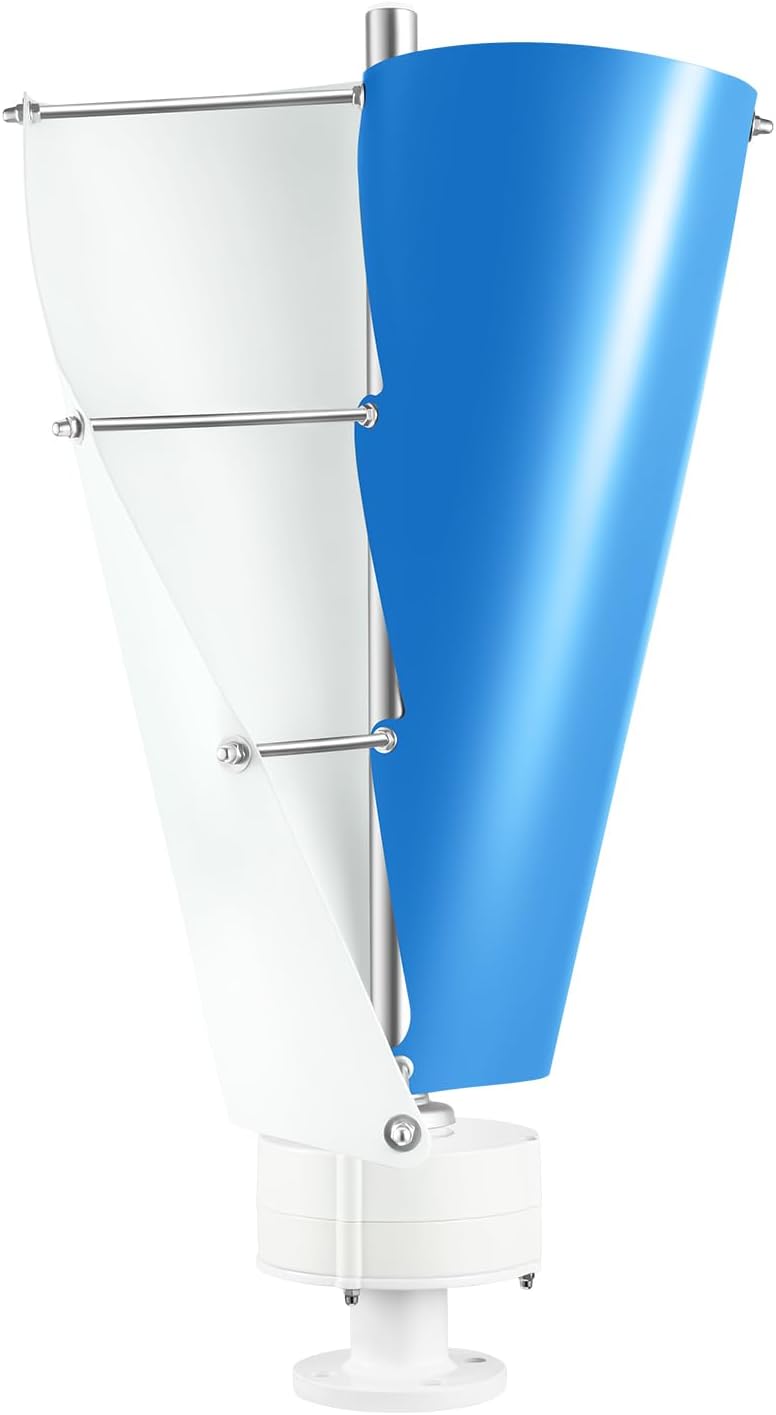 500W 12V Vertical Axis Wind Turbine Kit - 2 Blades, 42.65 ft/s, High-Efficiency Generator with Controller for Home, Business & Industrial Energy Solutions - Eco-Friendly Wind Power in White & Blue