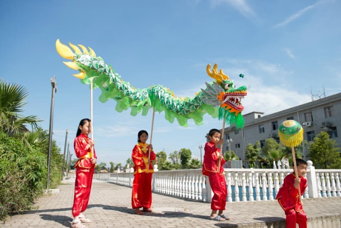 Dragon Dance Costume Props for 4 Players - Chinese New Year Performance Accessories for Outdoor Activities