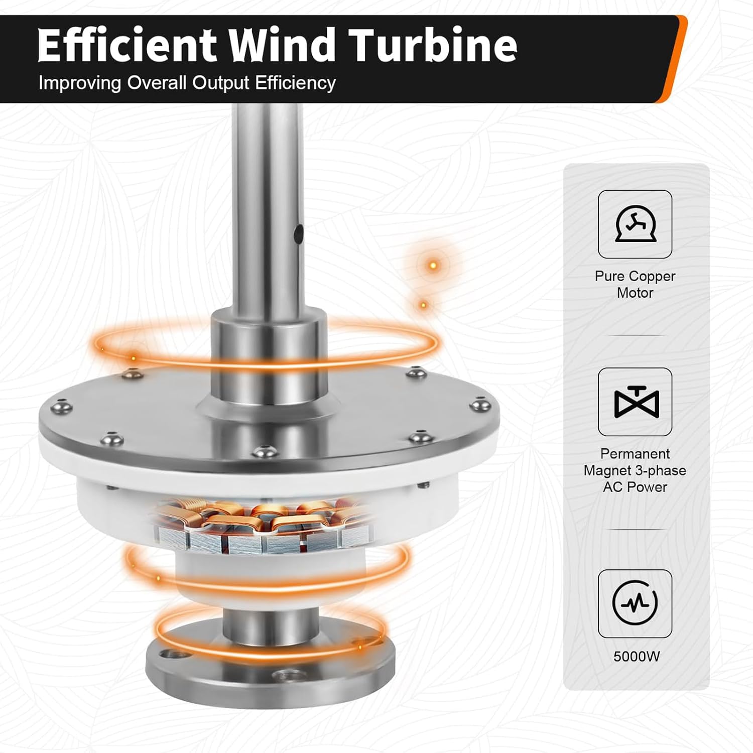 5000W Vertical Wind Turbine Generator, 12V 24V 48V Magnetic Levitation Wind Turbine, Aluminum Alloy Maglev Wind Generator, for Home Street Lighting,12V