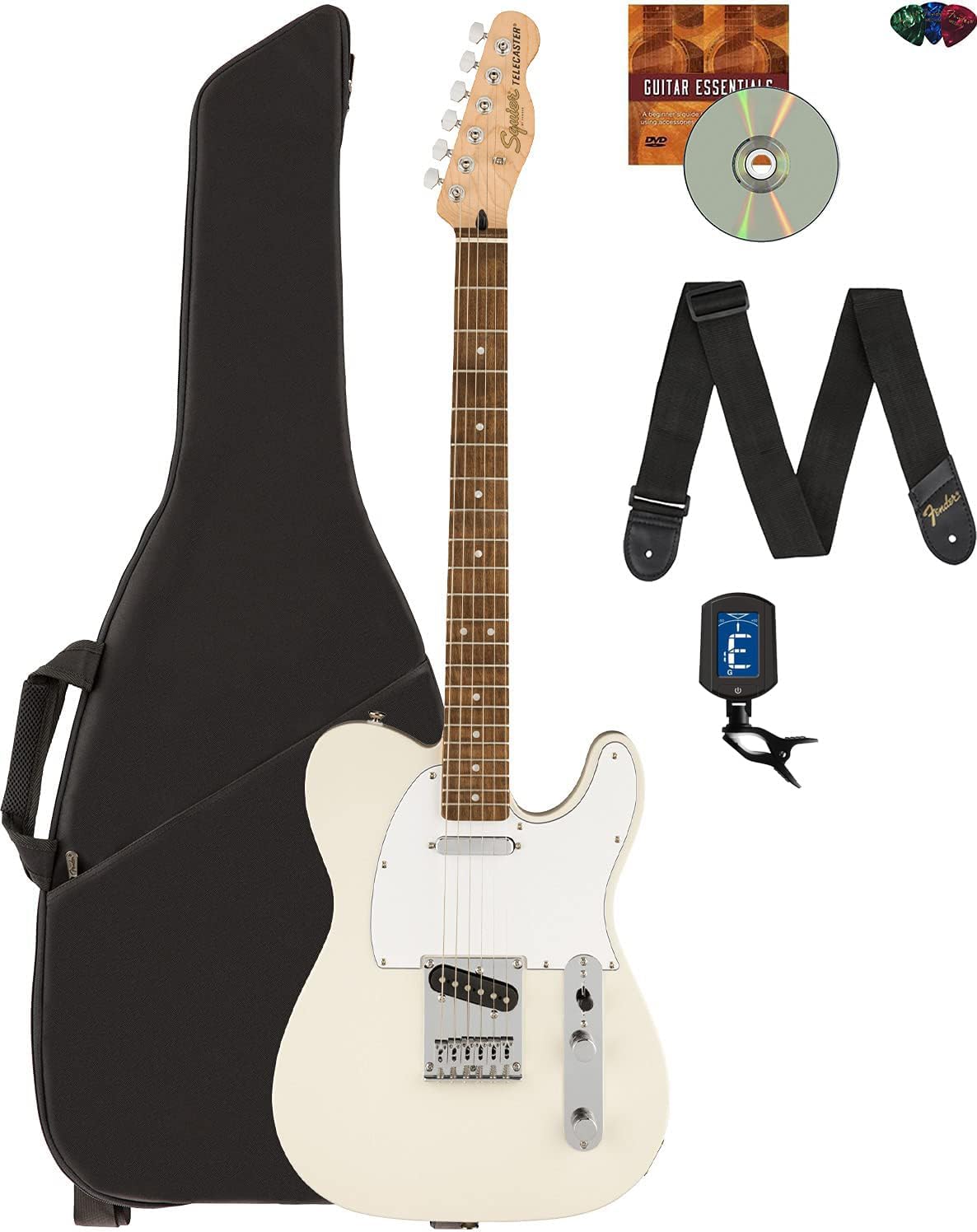 Fender Affinity Series Telecaster w/Laurel Fingerboard - Olympic White Bundle with Gig Bag, Tuner, Strap, Picks, and Austin Bazaar Instructional DVD