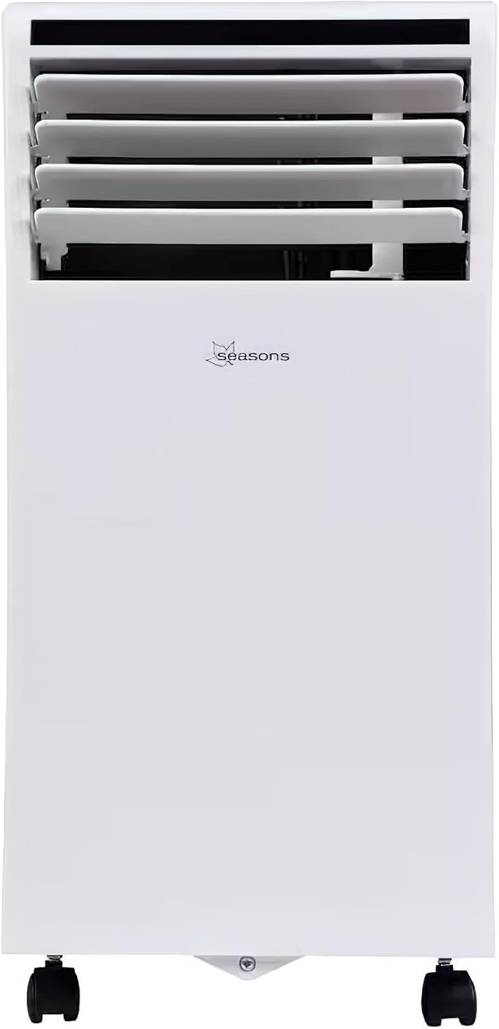 Seasons SM12R1 Portable 10000 BTU Air Conditioner, White; Bucket-less Evaporation System; Auto-restart; Electronic Control Panel with Digital Display; Cool Rooms Measuring 450 to 550 sq.ft; 2 Speeds