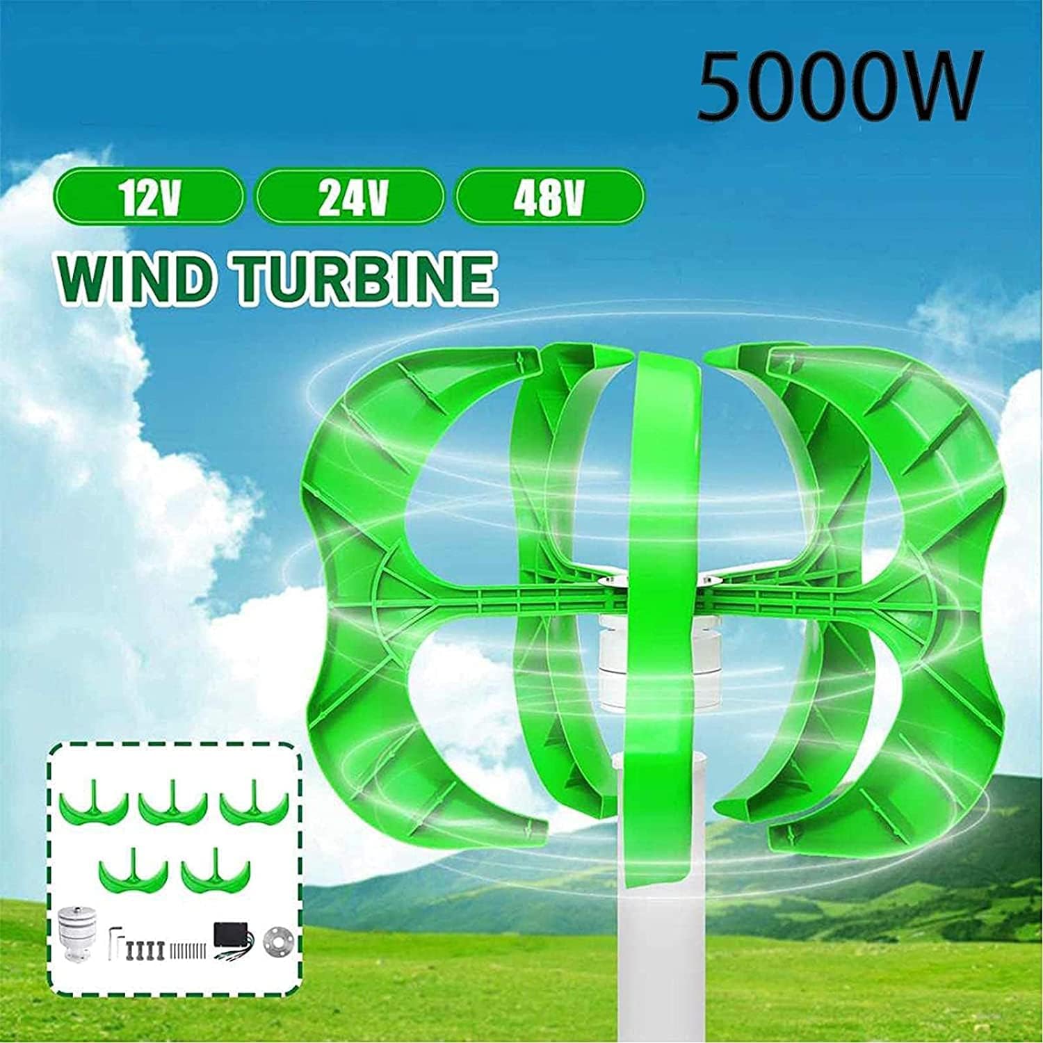 LiuSj JUnSt Wind Power Turbines Generator 8000W 12/24/48V 5 Blades Generator Lantern Wind Turbines Vertical Axis for Streetlight+Controller