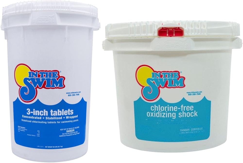 In The Swim Chlorine-Free Shock and Chlorine Tablets Bundle: Includes 40 Pound Bucket of Chlorine-Free Shock and 50 Pound Bucket of 3 Inch Stabilized Chlorine Tablets