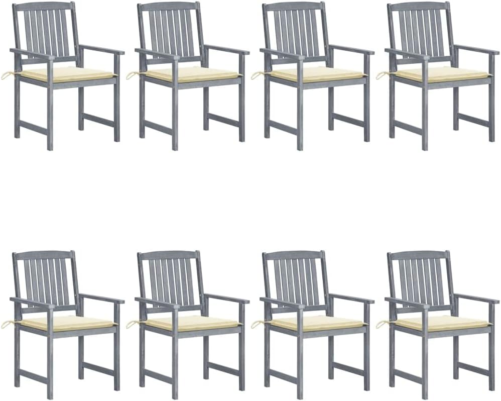 Patio Chairs with Cushions 8 pcs Solid Acacia Wood Gray,Outdoor Acacia Wood Patio Chair Set with Comfortable Cushions for Enhanced Comfort and Durability Outdoor Furniture, Outdoor Chairs