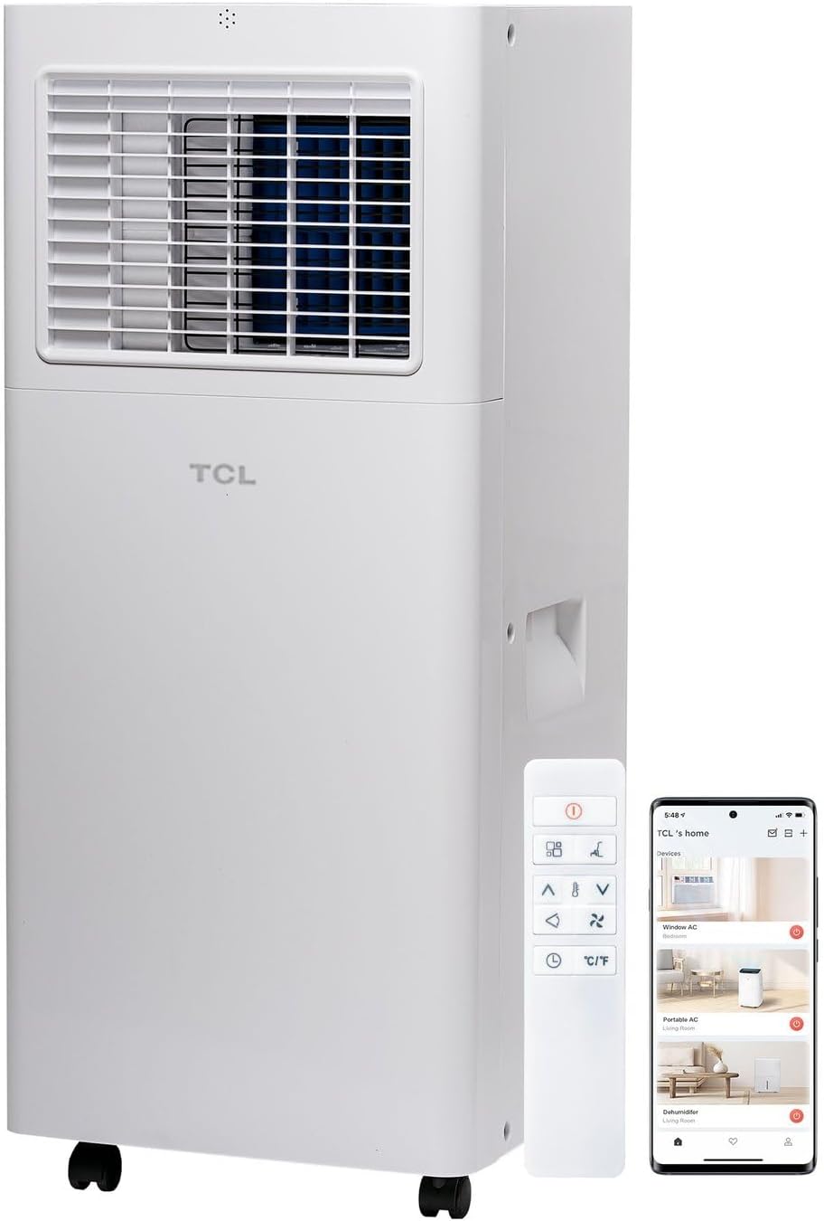 TCL H6P44W 6,000 BTU Smart Portable Air Conditioner, Fan & Dehumidifier, 250 Sq. Ft, Ultra-Compact Design, Remote Control, Compatible with Alexa/Google Assistant, Install Kit Included, White