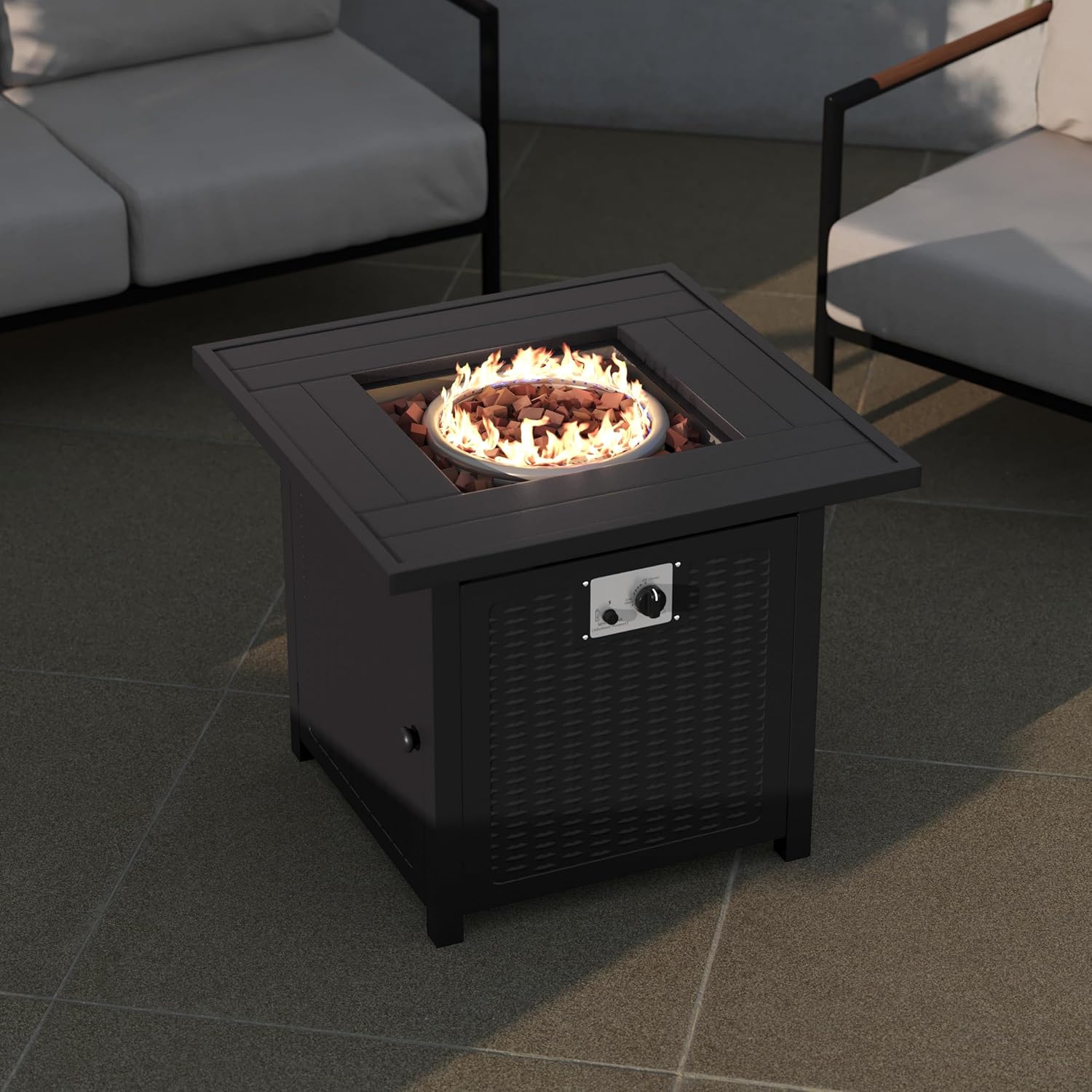 Taylor & Logan Marilyn 50,000 BTU Propane Gas Fire Pit Table with Stainless Steel Table Top, Lid, Lava Rocks, and Steel Wicker Detail Base, 28
