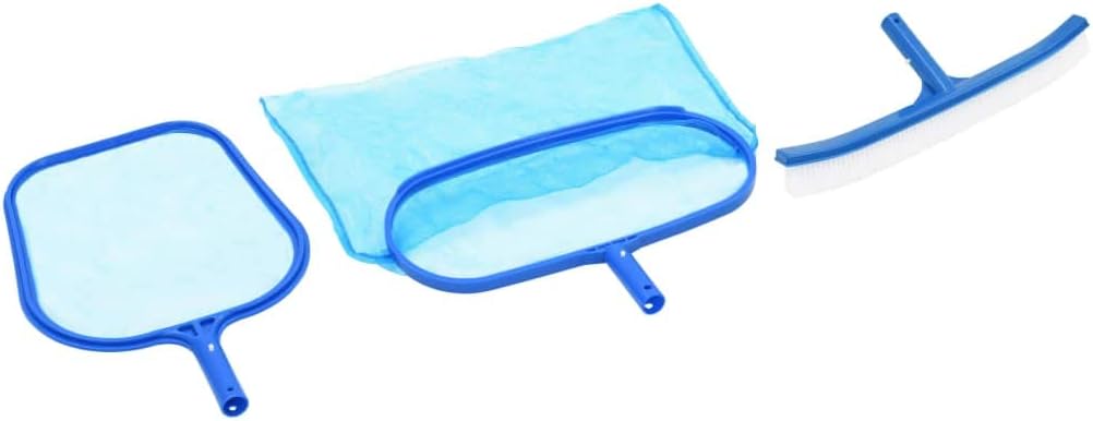 3-Piece Pool Maintenance Kit, Blue ABS Standard Durable Skimmer and Wall Brush Set, Synthetic Plastic Outdoor Swimming Pool Cleaning Tools