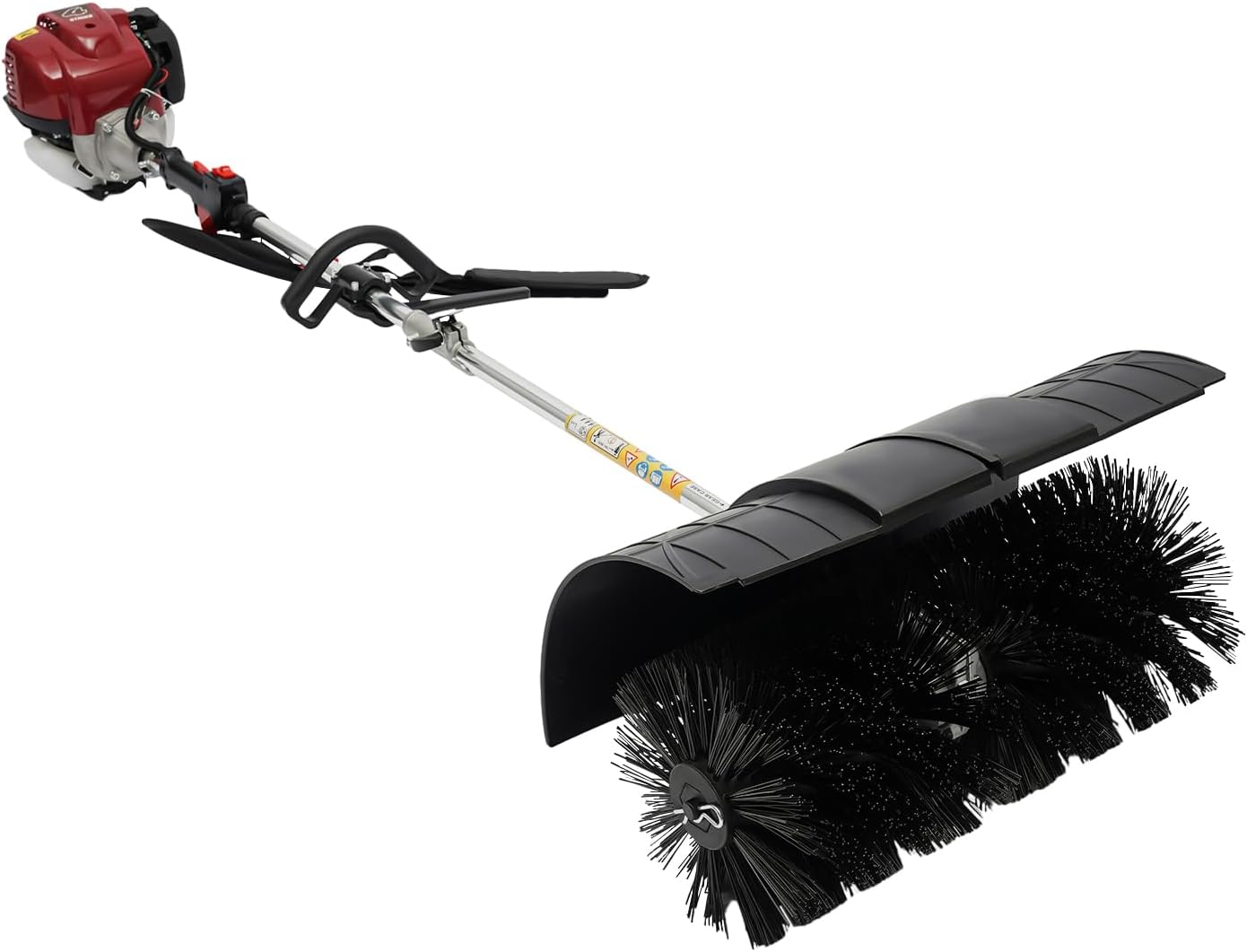 31CC 4-Stroke Outdoor Gas Power Broom Lawn Yard Sweeper, 1.4HP Outdoor Handheld Sweeper Snow Sweeping Broom, Walk Behind Sweeper Cleaning Driveway Tools Turf Lawn Sweeper for Street Farms