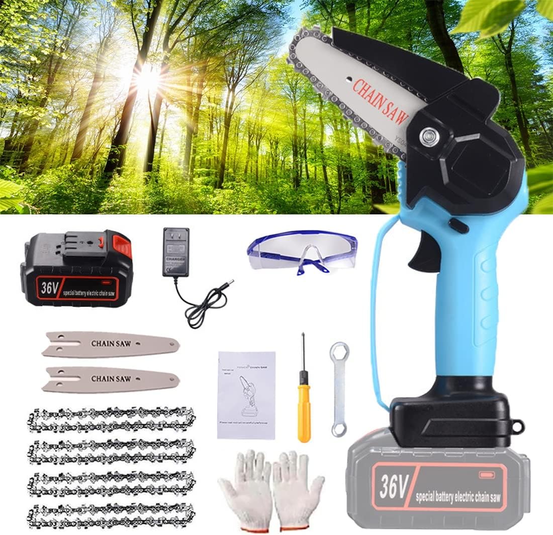 Mini Chainsaw,4 Inch Electric Battery Powered Chainsaw Small, Cordless Battery Power,Portable One-Hand Handheld, Rechargeable Operated for Tree Trimming, Branch and Wood Cutting