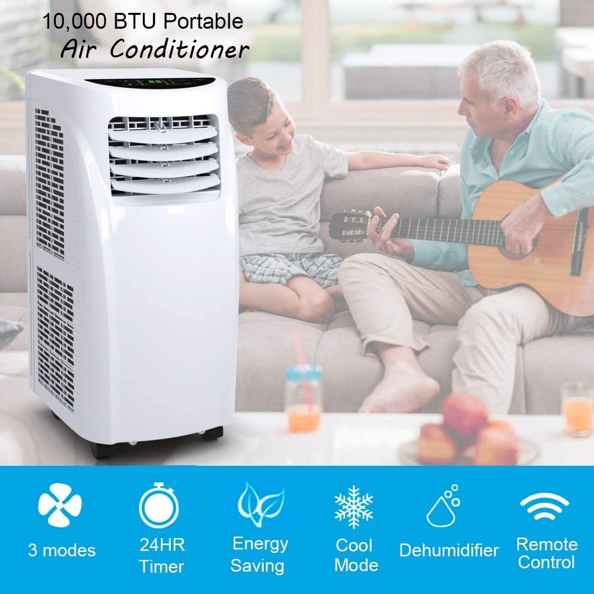 LDAILY Moccha 10000 BTU Portable Air Conditioner, 3-in-1 Cooler Fan Dehumidifier with 2 Fan Speeds, Remote Control and Digital LED Display Ultra-Quiet for Small Room Home Office