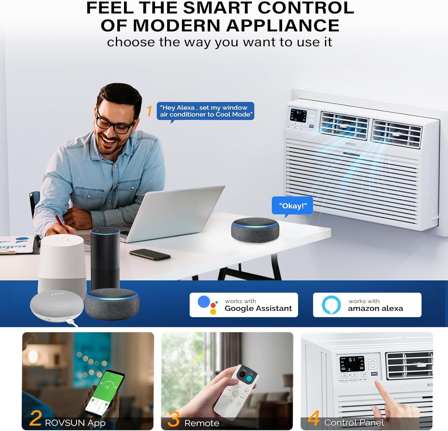 ROVSUN Smart 10000 BTU Through the Wall Air Conditioner with Heat, Wall AC Unit & Heater Combo with Remote, APP & Voice Control & Timer Function, Compatible with Alexa/Google Assistant, 230V/60Hz