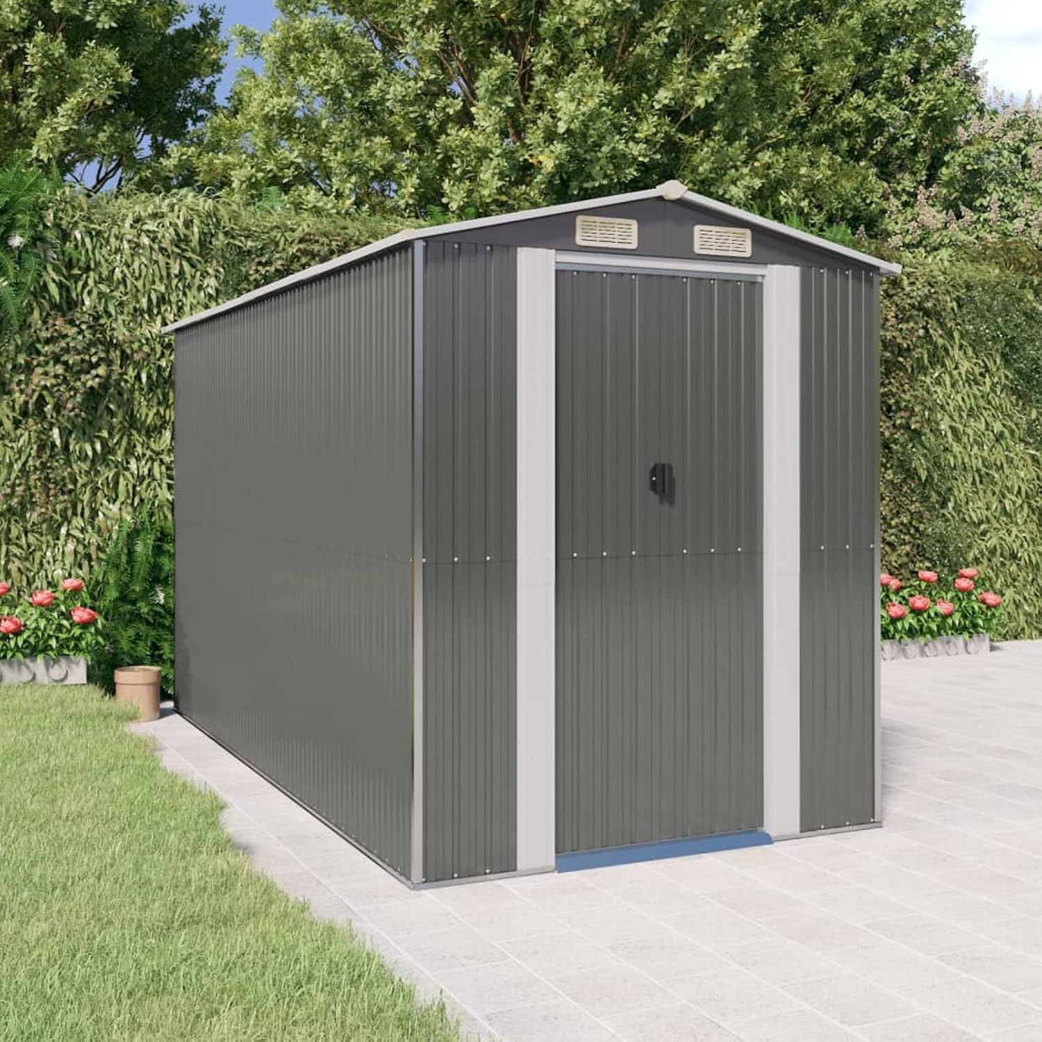 Garden Shed Garden Tool Storage Shed with Vent, Outdoor Galvanized Steel Storage House Storage Organizer with Door for Backyard, Garden, Patio, Lawn - Light Gray 75.6