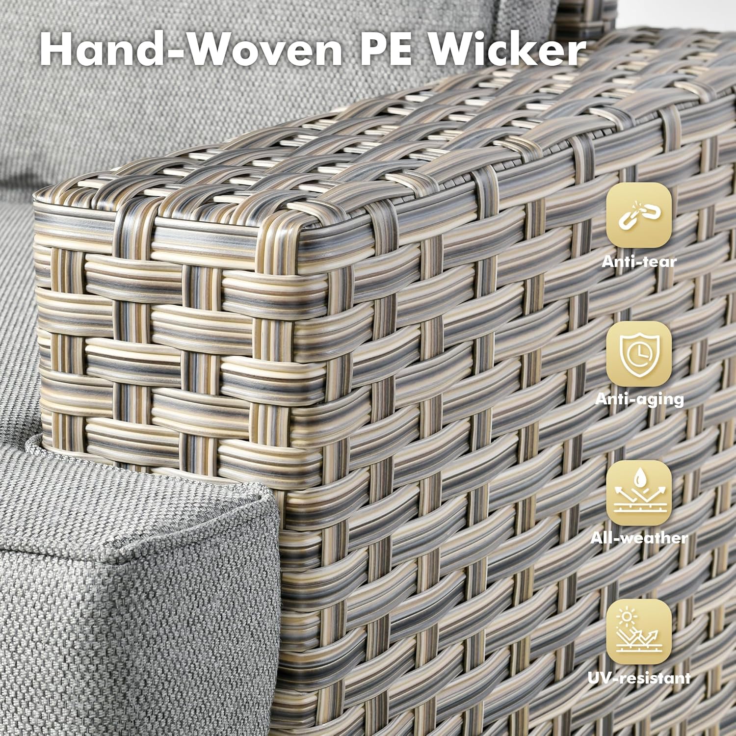 Weaxty 10 Pieces Outdoor Patio Furniture Set with Swivel Rocking Chair, Outdoor Sectional Sofa Couch Wicker Modular Patio Conversation Set w/42 Fire Pit and Coffee Side Table,Dark Gray